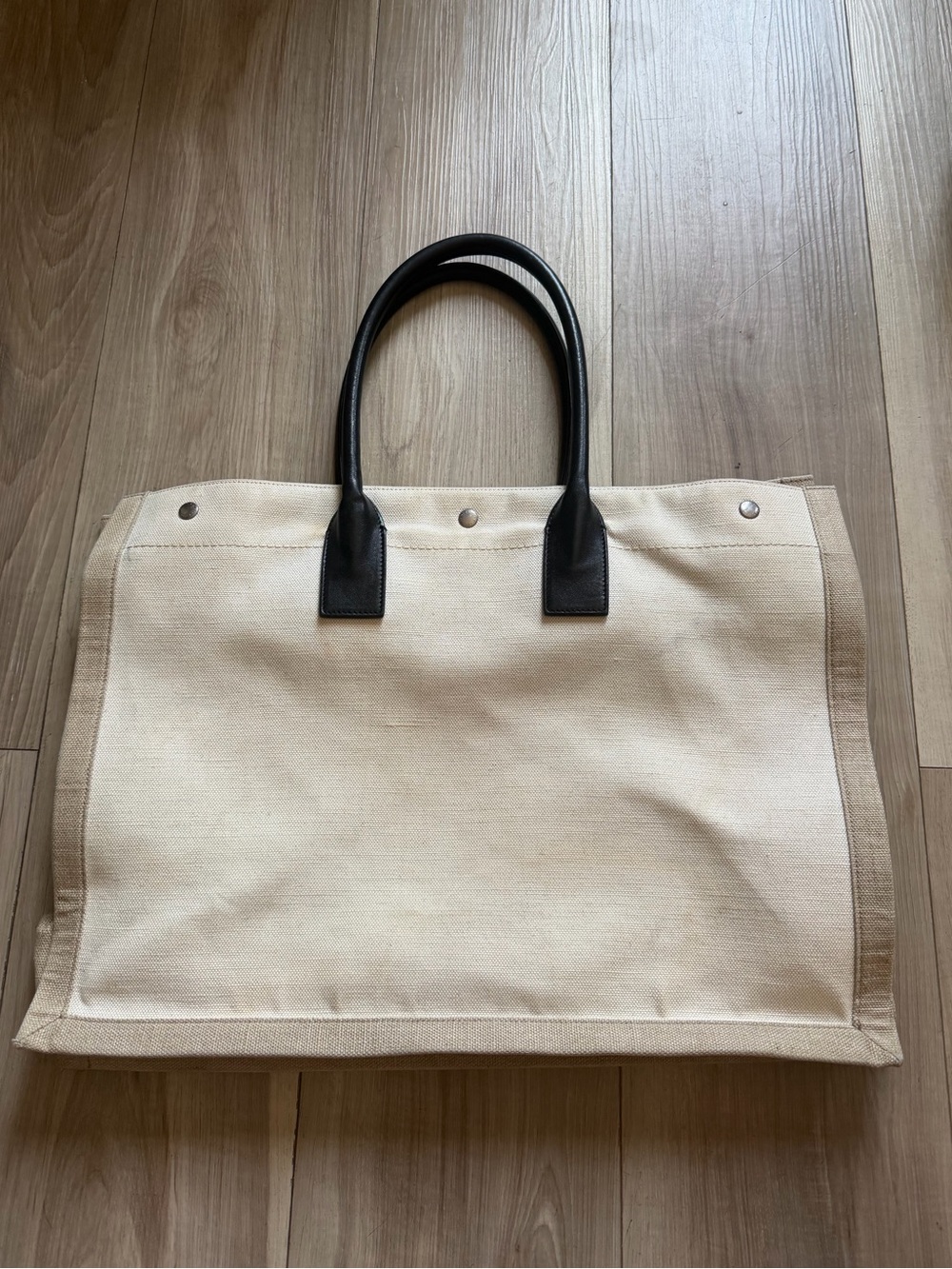 Saint Laurent Rive Gauche Canvas Bag in Cream and Black - Picture 4 of 7
